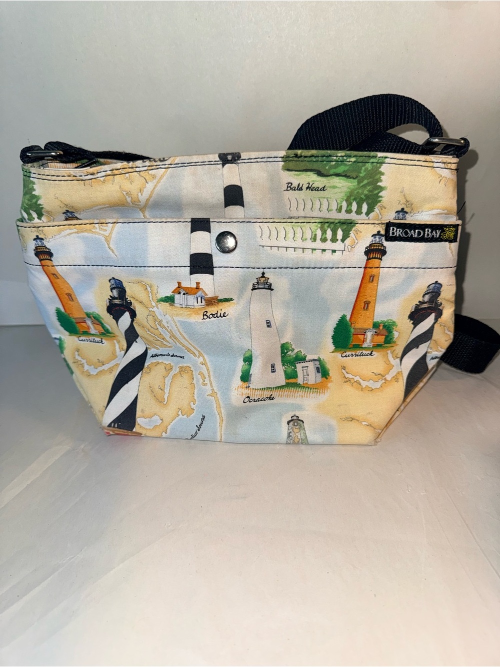 Lighthouse Print Crossbody Bag in Cream and Black